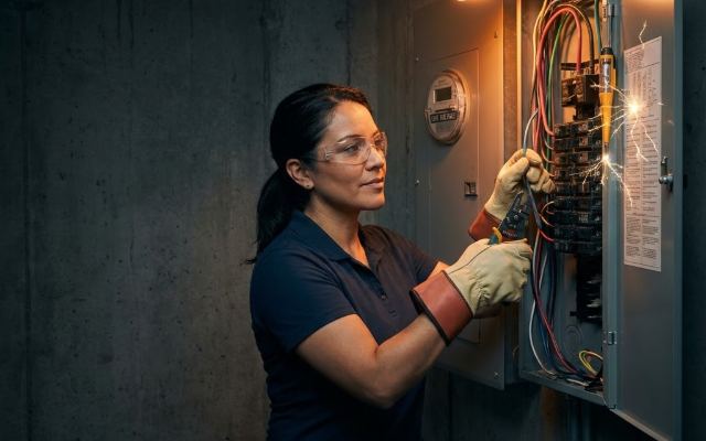 Electrician working on a residential electrical panel