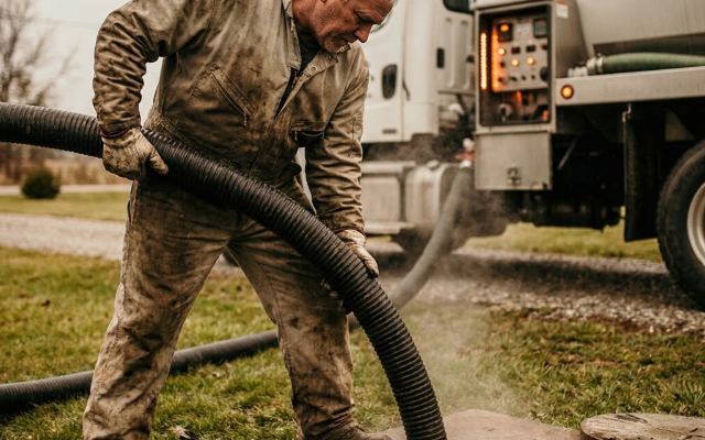 Septic technician pumping a septic tank